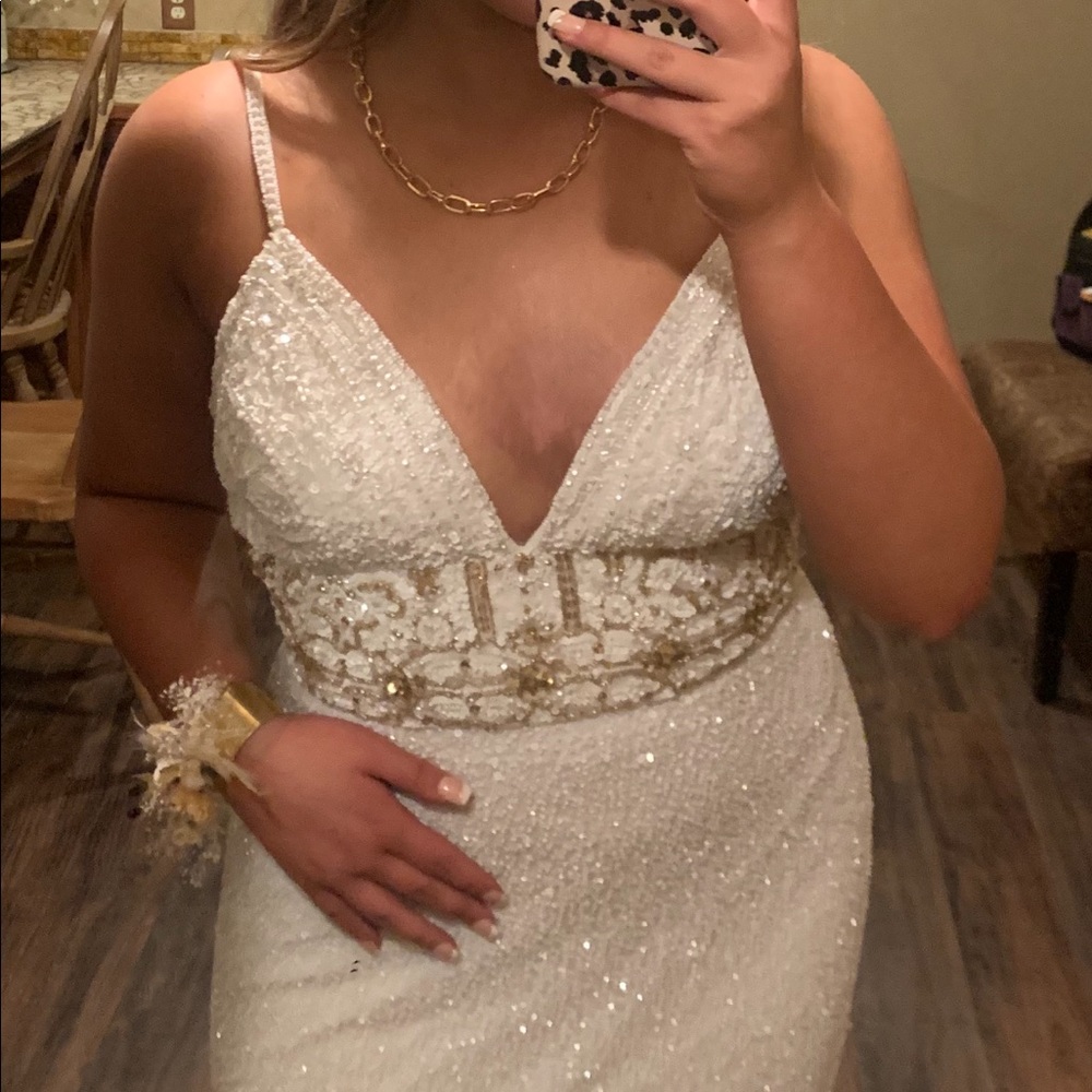 Sherri hill completely beaded gown with beaded fringe slit. Size 8
